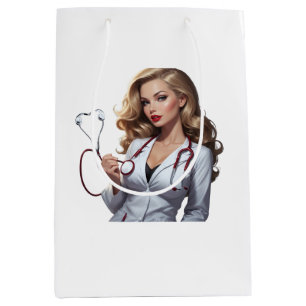 Glamorous Doctor with Heart Stethoscope – Elegant  Medium Gift Bag