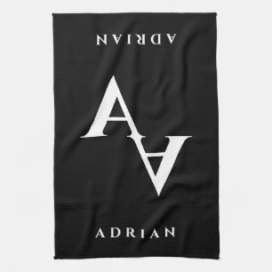 Glamorous double name monogram black and white tea towel