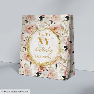 Glamorous Dusty Pink Rustic Gold Birthday Gift Bag
