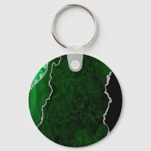 Glamorous Forest Green Marble Chic Silver Glitter Key Ring