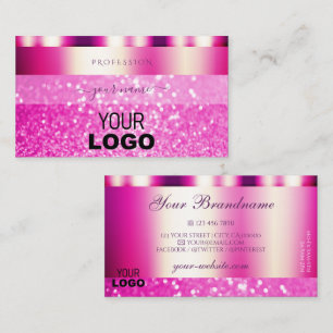 Glamorous Girly Pink Sparkling Glitter with Logo Business Card
