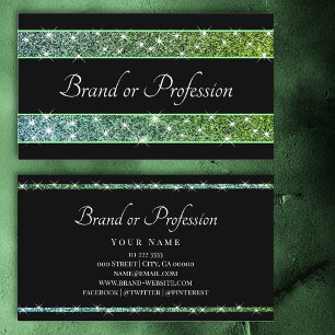 Glamorous Glitter Stars Teal Green Gradient Black Business Card
