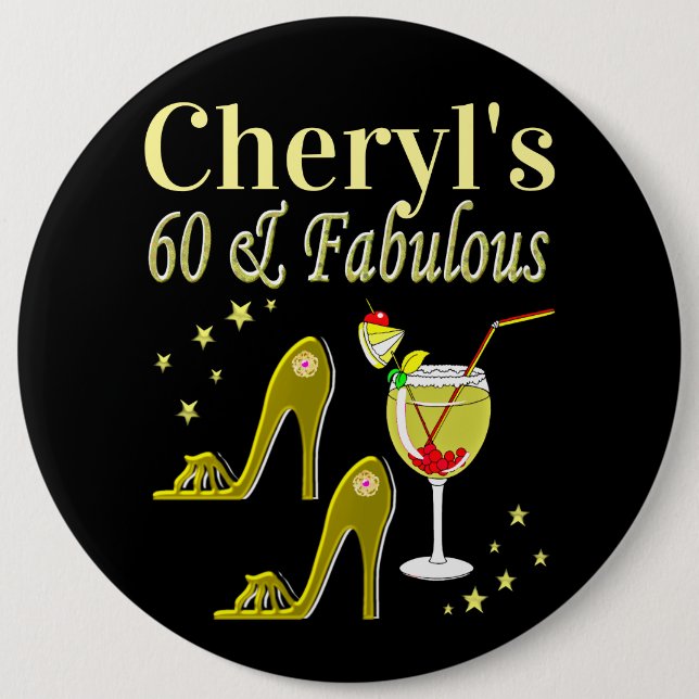 GLAMOROUS GOLD 60TH BIRTHDAY 6 CM ROUND BADGE (Front)
