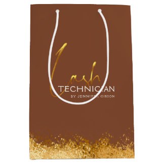 Glamorous Gold & Brown Lash Tech  Medium Gift Bag