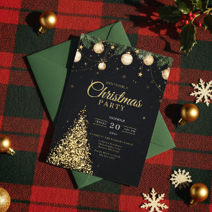 Glamorous Gold Christmas Tree Party Invite