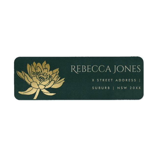 GLAMOROUS GOLD DARK GREEN  LOTUS FLORAL  ADDRESS (Front)