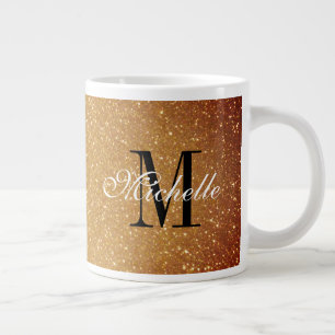 Glamorous gold glitter monogram extra large size coffee mug