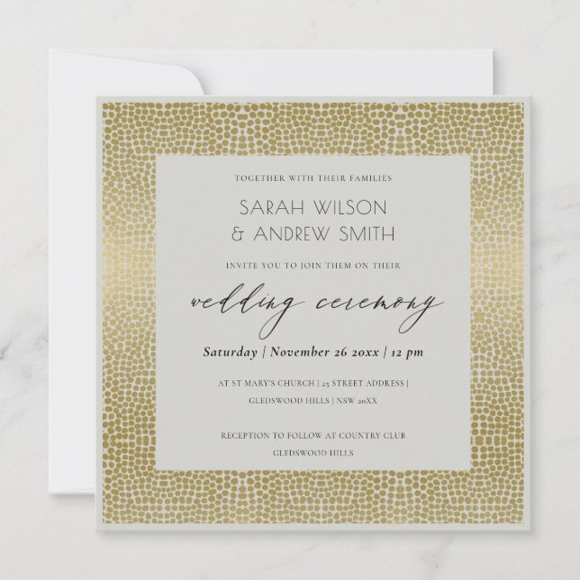 GLAMOROUS GOLD GREY DOTS MOSAIC WEDDING INVITATION (Front)