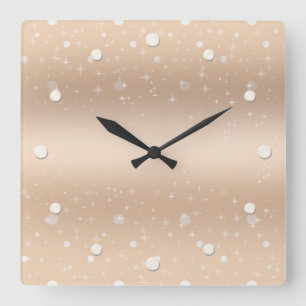 Glamorous gold metallic luster, gradient, stars square wall clock