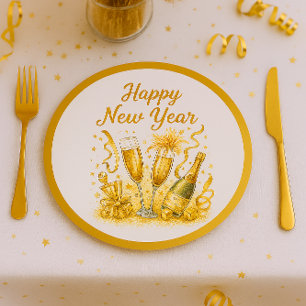 Glamorous Gold Sparkle New Years Eve  Paper Plate