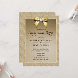 Glamorous Gold & Stylish Gem Engagement Invitation