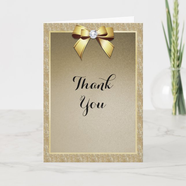 Glamorous Gold & Stylish Gem Wedding Thank You Card (Front)