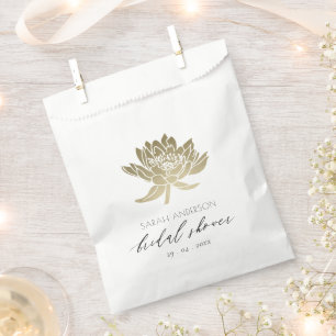 GLAMOROUS GOLD WHITE LOTUS FLORAL BRIDAL SHOWER FAVOUR BAGS