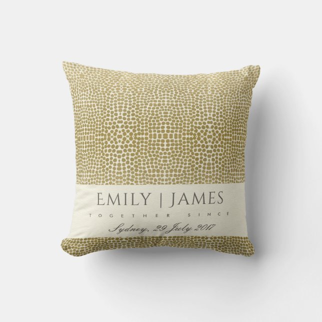 GLAMOROUS GOLD WHITE MOSAIC DOT SAVE THE DATE GIFT CUSHION (Front)