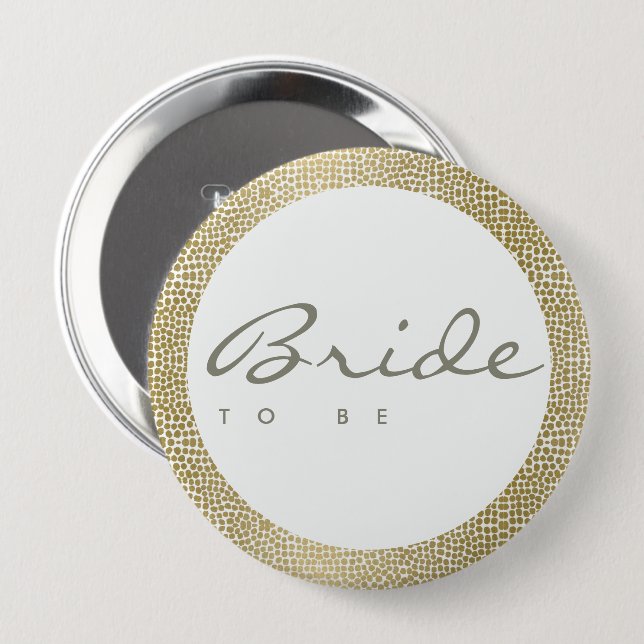 GLAMOROUS GOLD WHITE MOSAIC DOTS  BRIDE TO BE 10 CM ROUND BADGE (Front & Back)