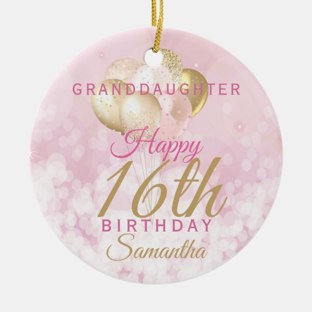 Glamorous Granddaughter 16th Birthday Ceramic Tree Decoration (Front)