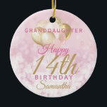 Glamorous Granddaughter 1th Birthday Ceramic Tree Decoration<br><div class="desc">A gorgeous glamorous 14th birthday ornament for your granddaughter. This fabulous design features blush pink and gold glitter balloons on a rose pink sparkly background.  Personalize with a name and message to wish someone a very happy fourteenth birthday.</div>