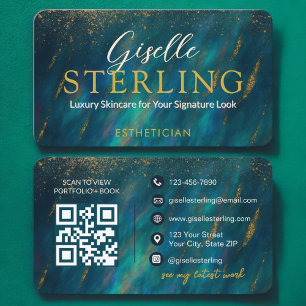 Glamorous Green Opal Modern Esthetician QR Code Business Card
