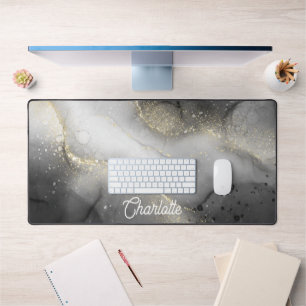 Glamorous Marble Gold Swirls Personalized Desk Mat