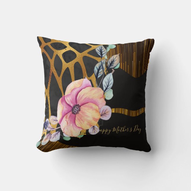 GLAMOROUS Mothers Day Gift Animal Prints GoldBlack Cushion (Front)