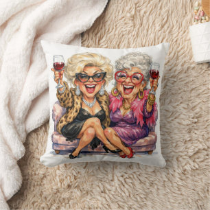 Glamorous Old Ladies With Red Wine Cushion