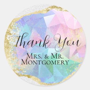 Glamorous Opal Gemstone with Gold on White Glitter Classic Round Sticker