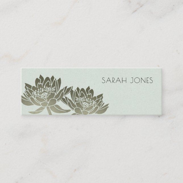 GLAMOROUS PALE BLUE SILVER LOTUS FLORAL  ADDRESS MINI BUSINESS CARD (Front)