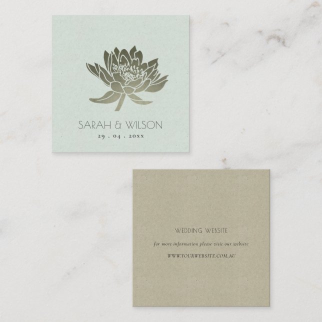 GLAMOROUS PALE BLUE SILVER LOTUS FLORAL WEDDING SQUARE BUSINESS CARD (Front/Back)