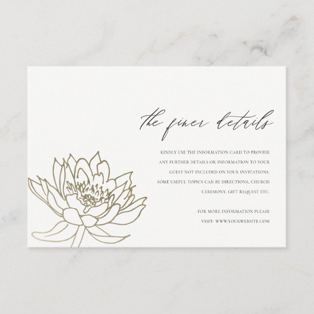 GLAMOROUS PALE GOLD WHITE LOTUS FLORAL DETAIL ENCLOSURE CARD (Front)