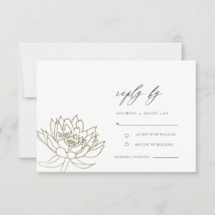 GLAMOROUS PALE GOLD WHITE LOTUS FLORAL RSVP CARD