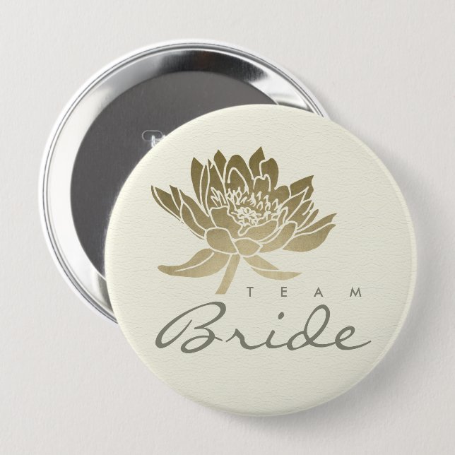 GLAMOROUS PALE GOLD WHITE LOTUS FLORAL TEAM BRIDE 10 CM ROUND BADGE (Front & Back)