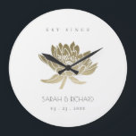 GLAMOROUS PALE GOLD WHITE LOTUS SAVE THE DATE GIFT LARGE CLOCK<br><div class="desc">If you need any further customisation or any other matching items,  please feel free to contact me at info@yellowfebstudio.com</div>
