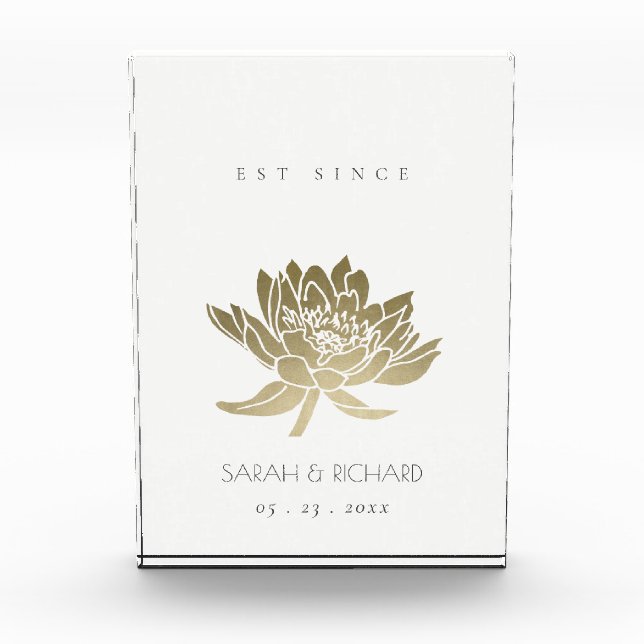 GLAMOROUS PALE GOLD WHITE LOTUS SAVE THE DATE GIFT PHOTO BLOCK (Front)