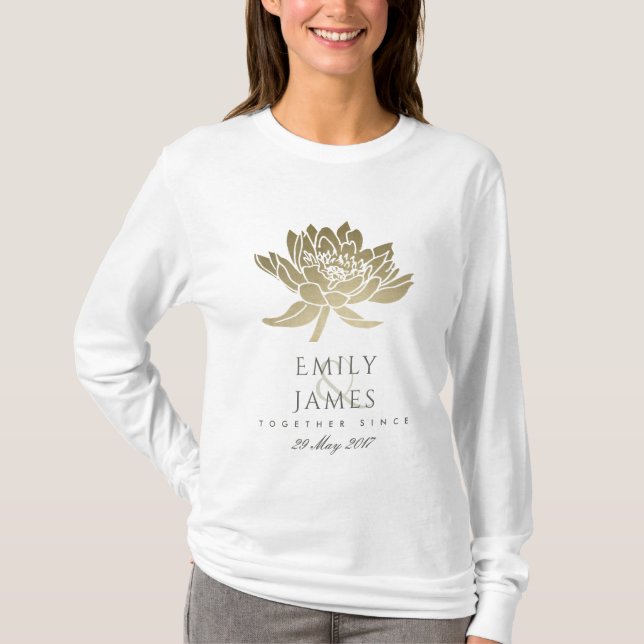 GLAMOROUS PALE GOLD WHITE LOTUS SAVE THE DATE GIFT T-Shirt (Front)