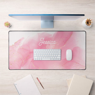 Glamorous Pink and Gold Swirls Personalized Desk Mat