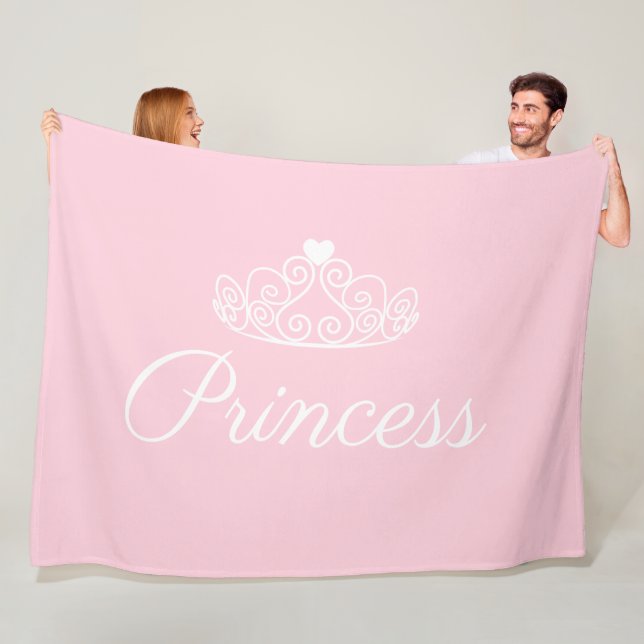 Glamorous Pink and White Princess Tiara Fleece Blanket (In Situ)