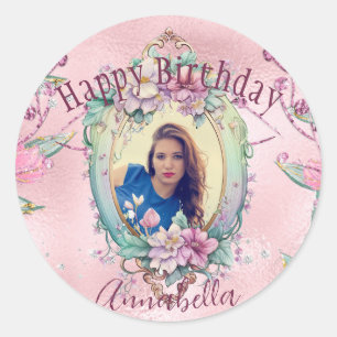 Glamorous Pink Glitter Fairy Tale Photo Mirror Classic Round Sticker