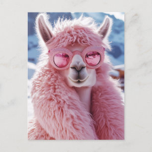 Glamorous Pink Llama - Winter Fashion Icon Postcard