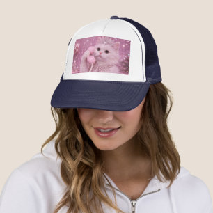 Glamorous Princess Cat Using Pink Telephone Trucker Hat