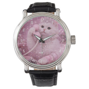 Glamorous Princess Cat Using Pink Telephone        Watch