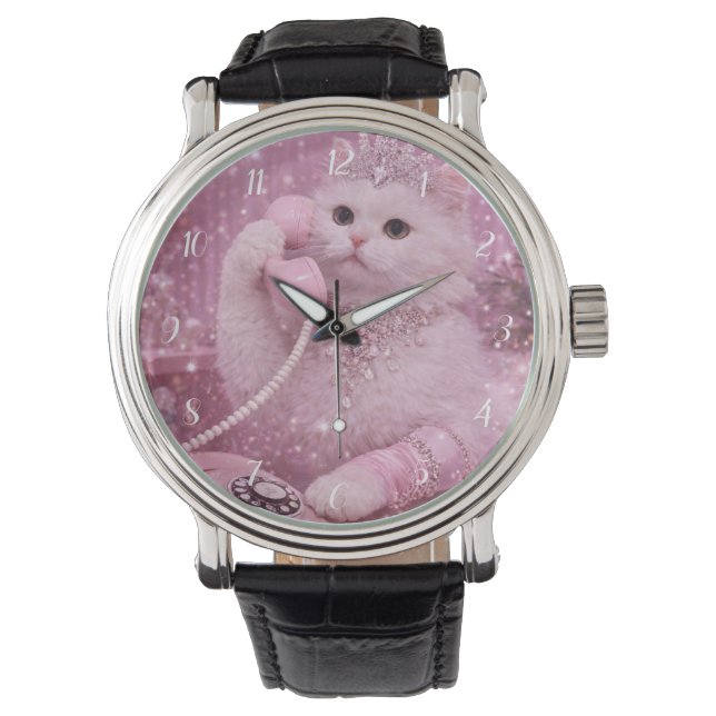 Glamorous Princess Cat Using Pink Telephone        Watch (Front)