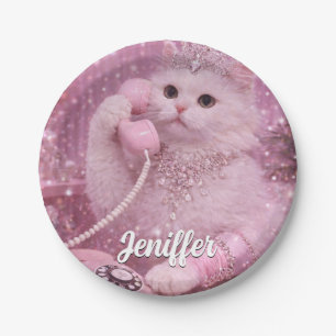 Glamorous Princess Cat Using Telephone             Paper Plate