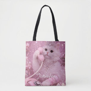 Glamorous Princess Cat Using Telephone Tote Bag