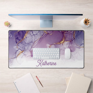 Glamorous Purple and Gold Swirls Personalized Desk Mat