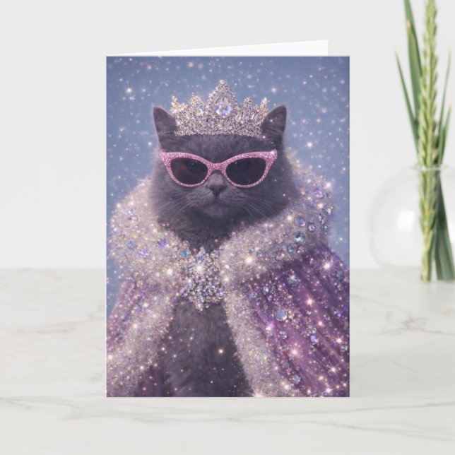 Glamorous Queen Cat Sparkling Fantasy Portrait     Card (Front)