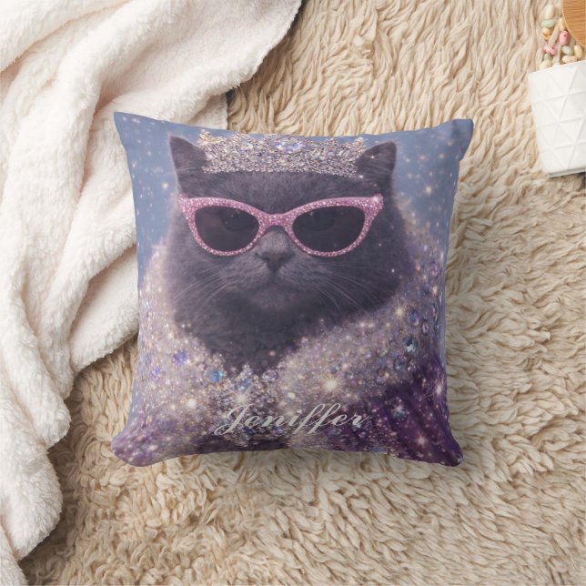 Glamorous Queen Cat Sparkling Fantasy Portrait     Cushion (Blanket)