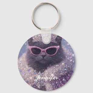 Glamorous Queen Cat Sparkling Fantasy Portrait     Key Ring