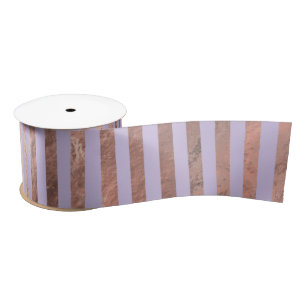 Glamorous Rose Gold Foil and Lavender Stripes Satin Ribbon