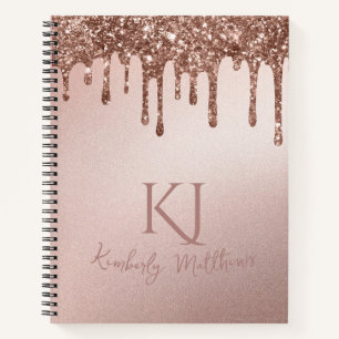 Glamorous Rose Gold Glitter Monogram Initials Notebook
