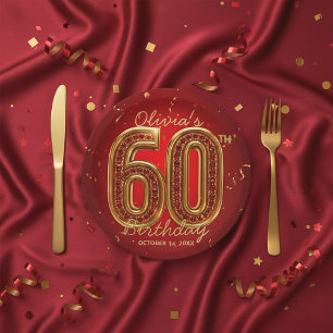 Glamorous Ruby Gemstone Gold 60th Birthday Party Paper Plate
